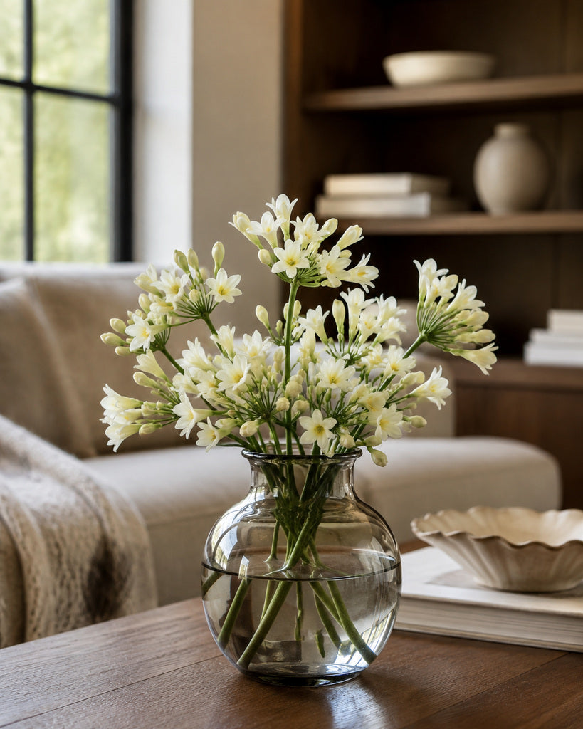 White Plastic & Fabric Artificial Agapanthus Stem - 76 cm