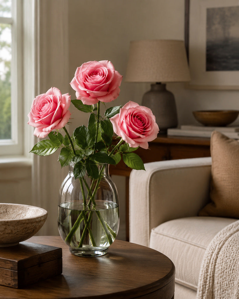 Deep Pink Real Touch Artificial Carola Rose Stem - 66 cm