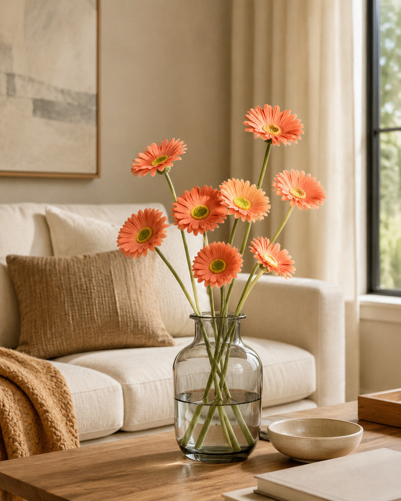 Coral PU Artificial Gerbera Daisy Floral Stem - 34 cm