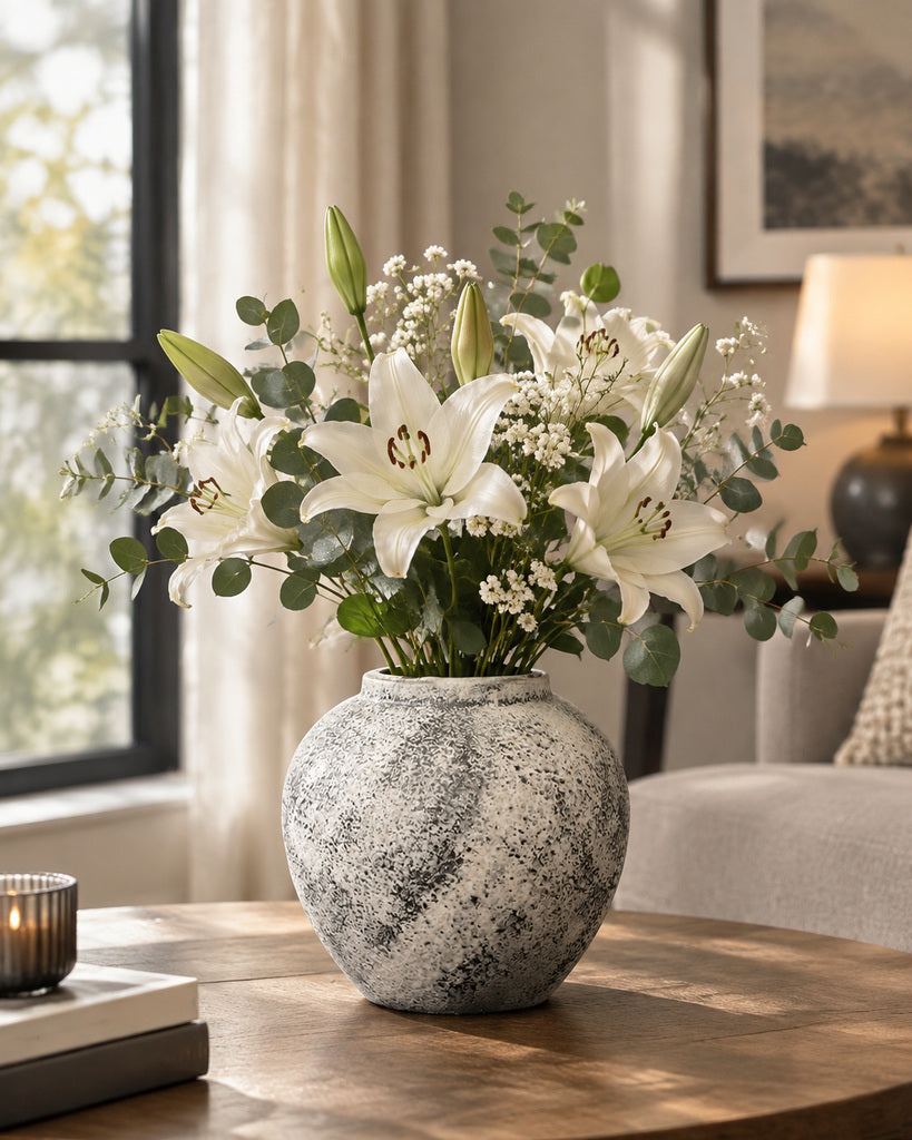 Snow White Speckled Textured Vase - 7.9"
