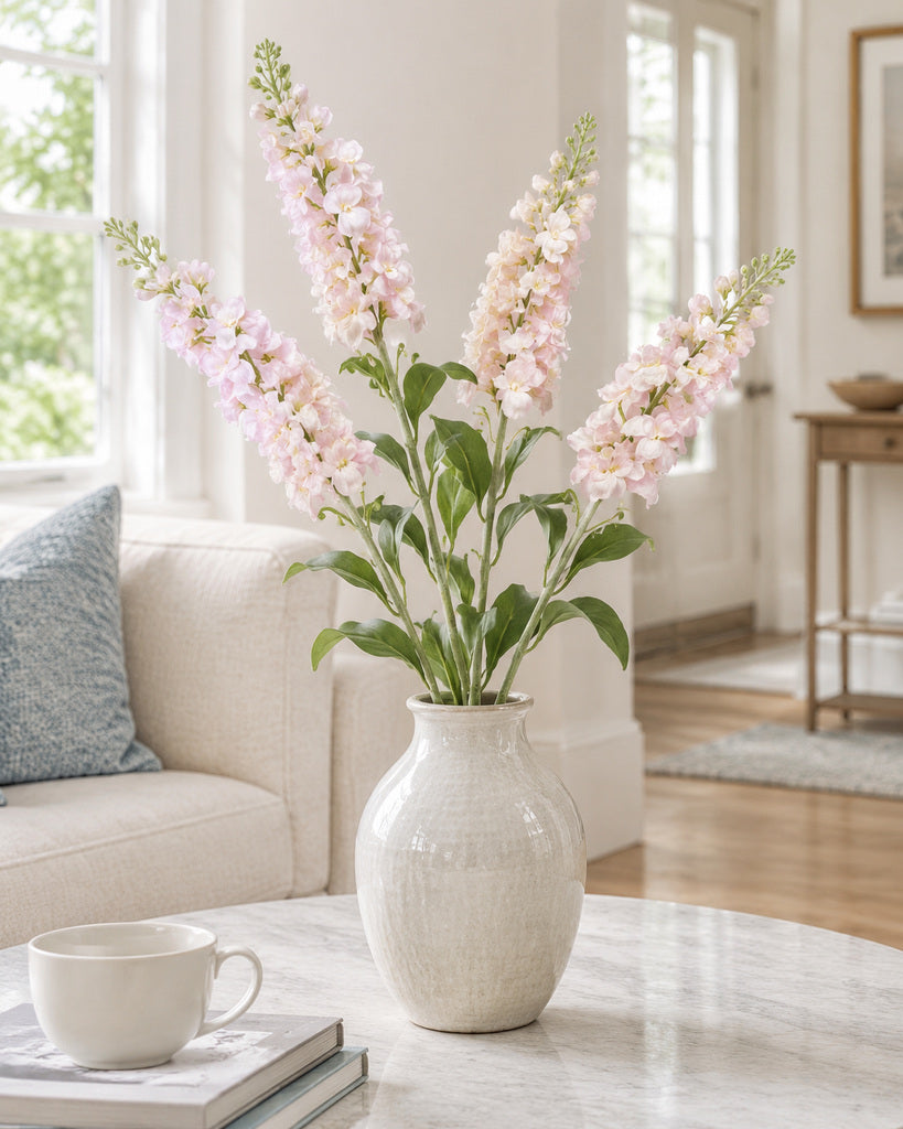 Light Pink Plastic & Fabric Artificial Stock Flower Stem - 82 cm