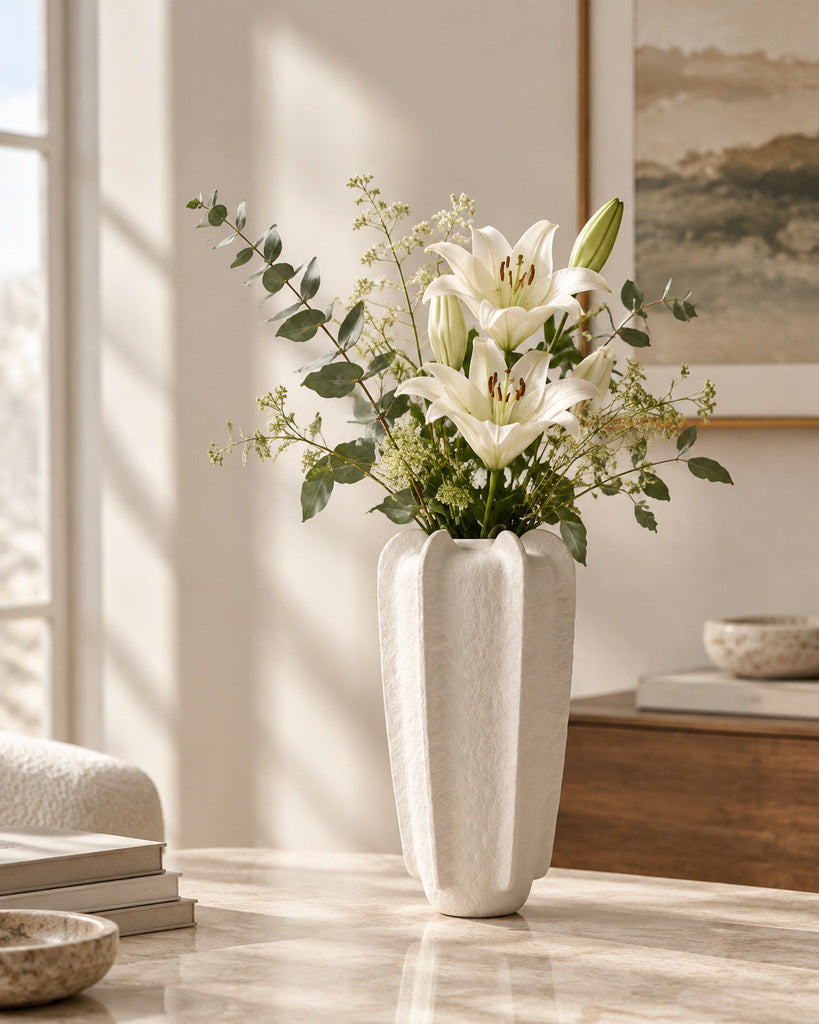 Ivory Starfruit-Petal Sculptural Vase - 9.1"