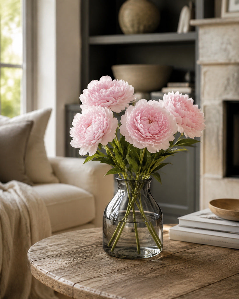 Light Pink Fabric Artificial Peony Stem - 56 cm