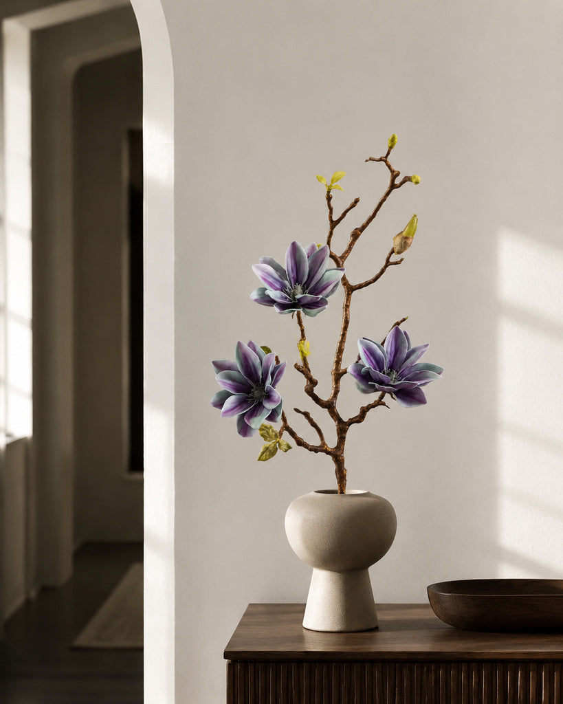 Starry Purple Fabric Artificial Magnolia Branch - 79 cm