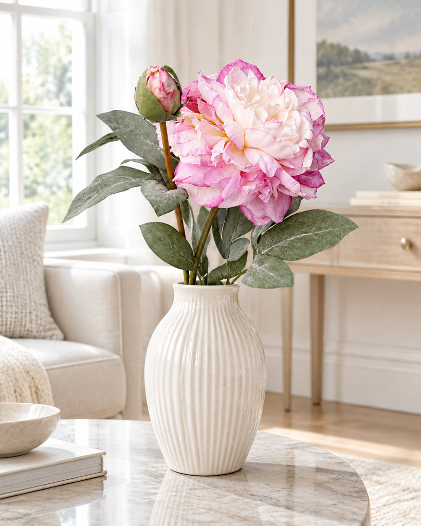 Vintage Purple 2-Head Artificial Peony Stem - 64 cm