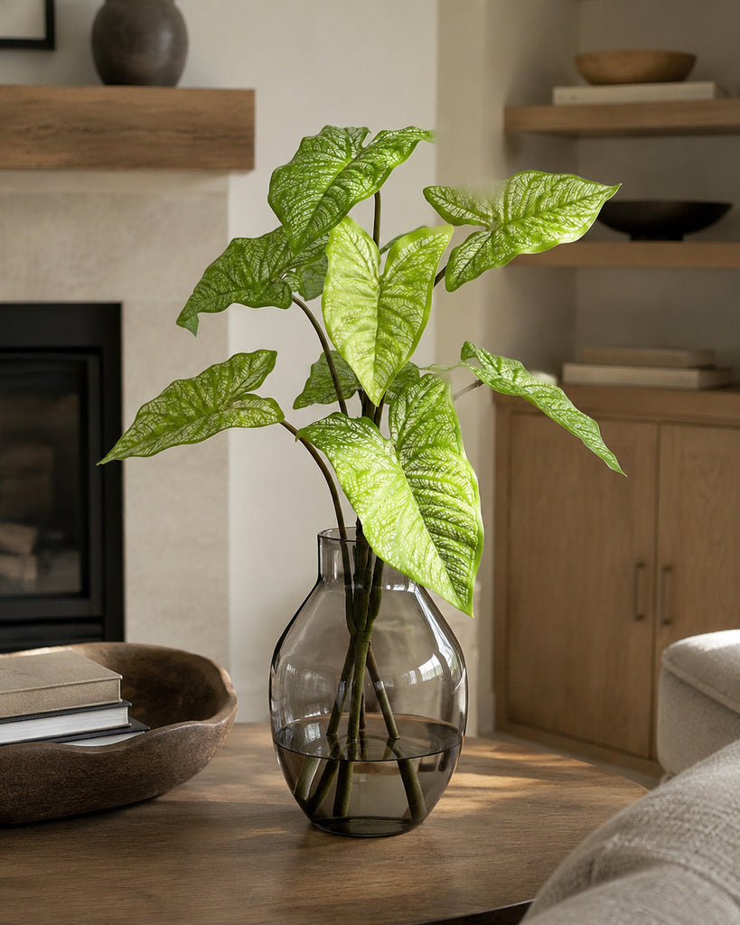9-Head Artificial White Arrowhead Foliage Spray - 54 cm