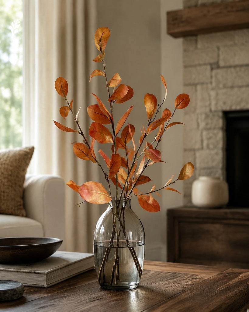 Orange Brown Artificial Crape Myrtle Leaf Branch - 116 cm