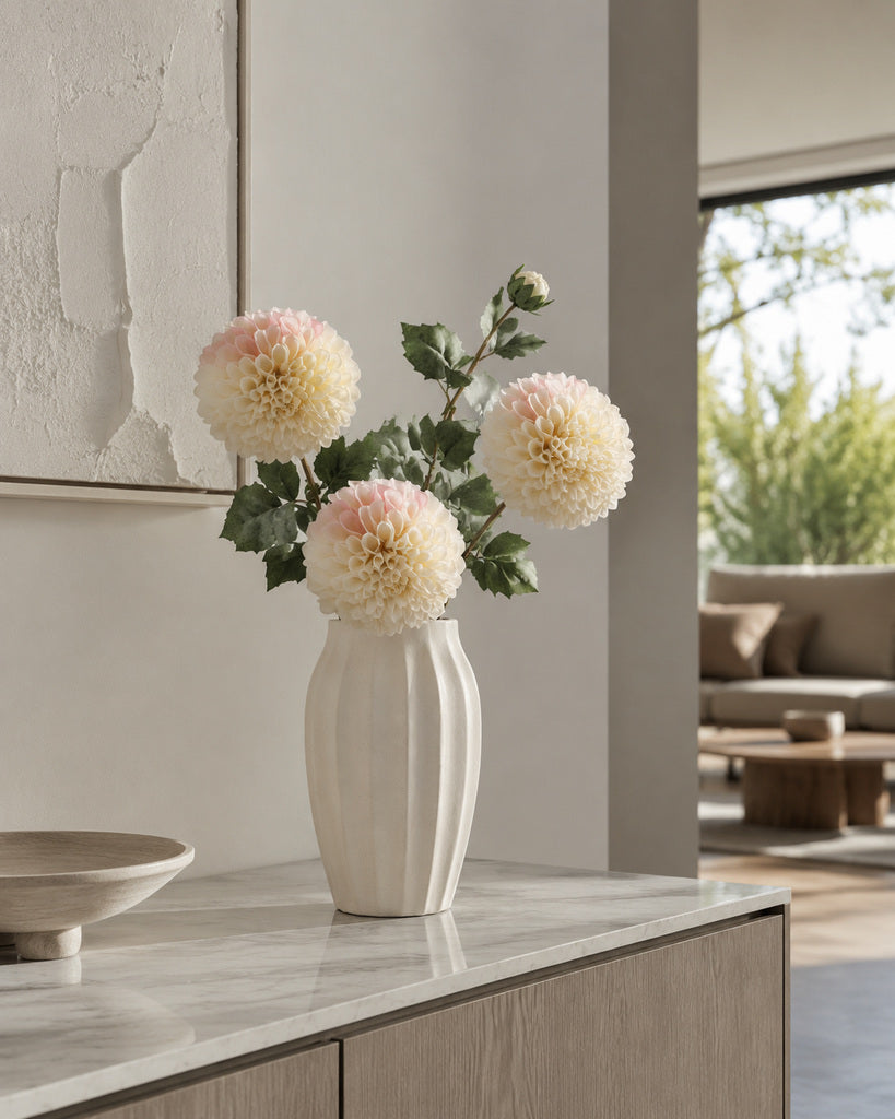 Cream White 2-Head Fabric Artificial Dahlia Stem - 80 cm