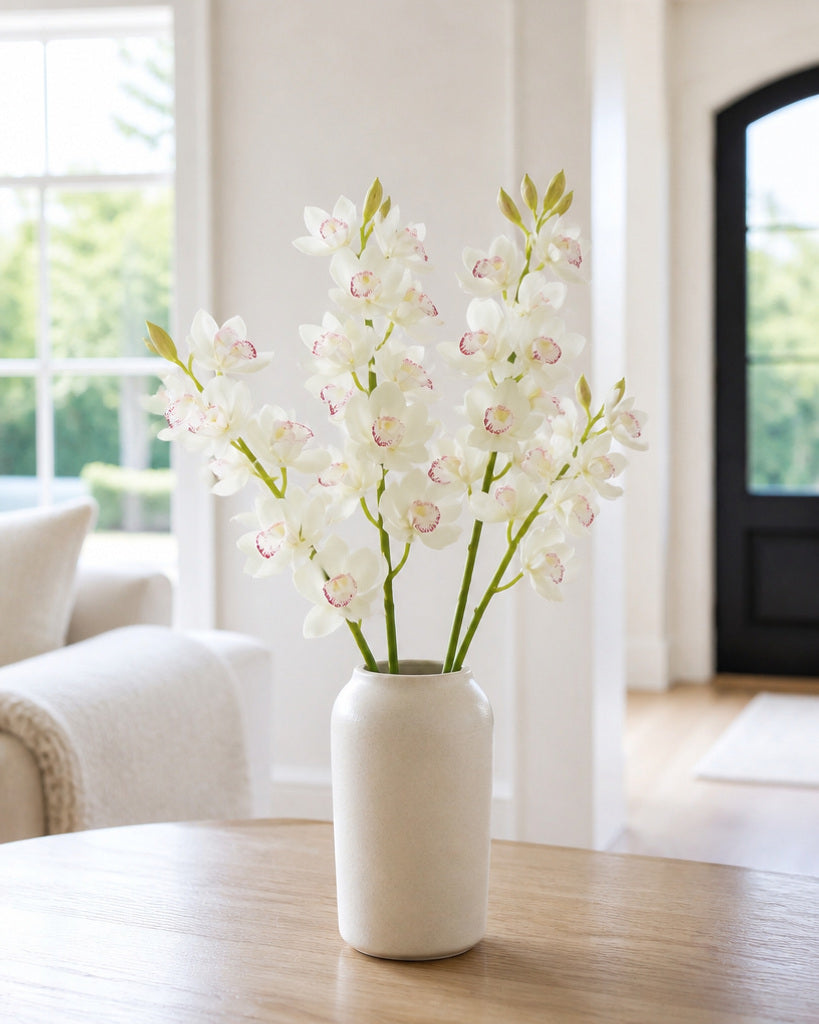 White Soft Rubber Artificial Cymbidium Orchid Spray - 70 cm