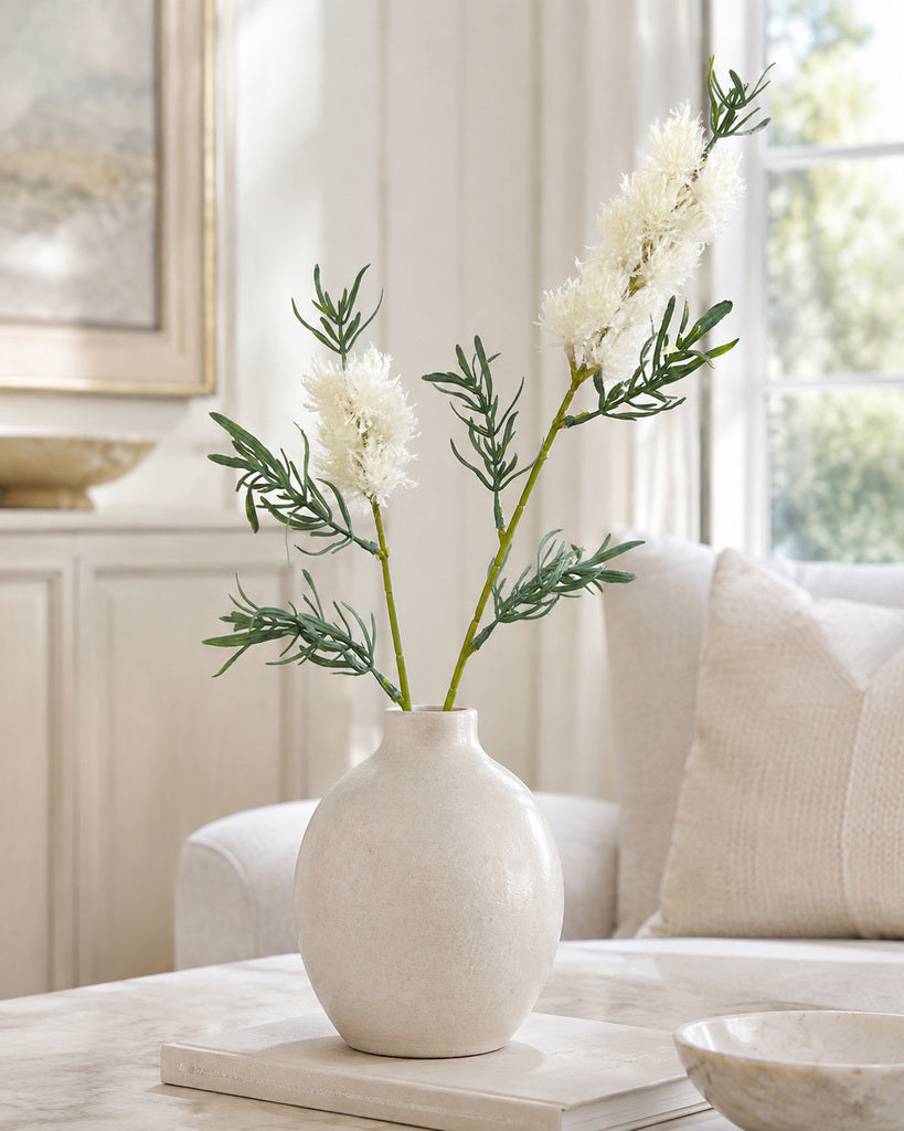 Ivory White Artificial Fluffy Floral Spray - 71 cm