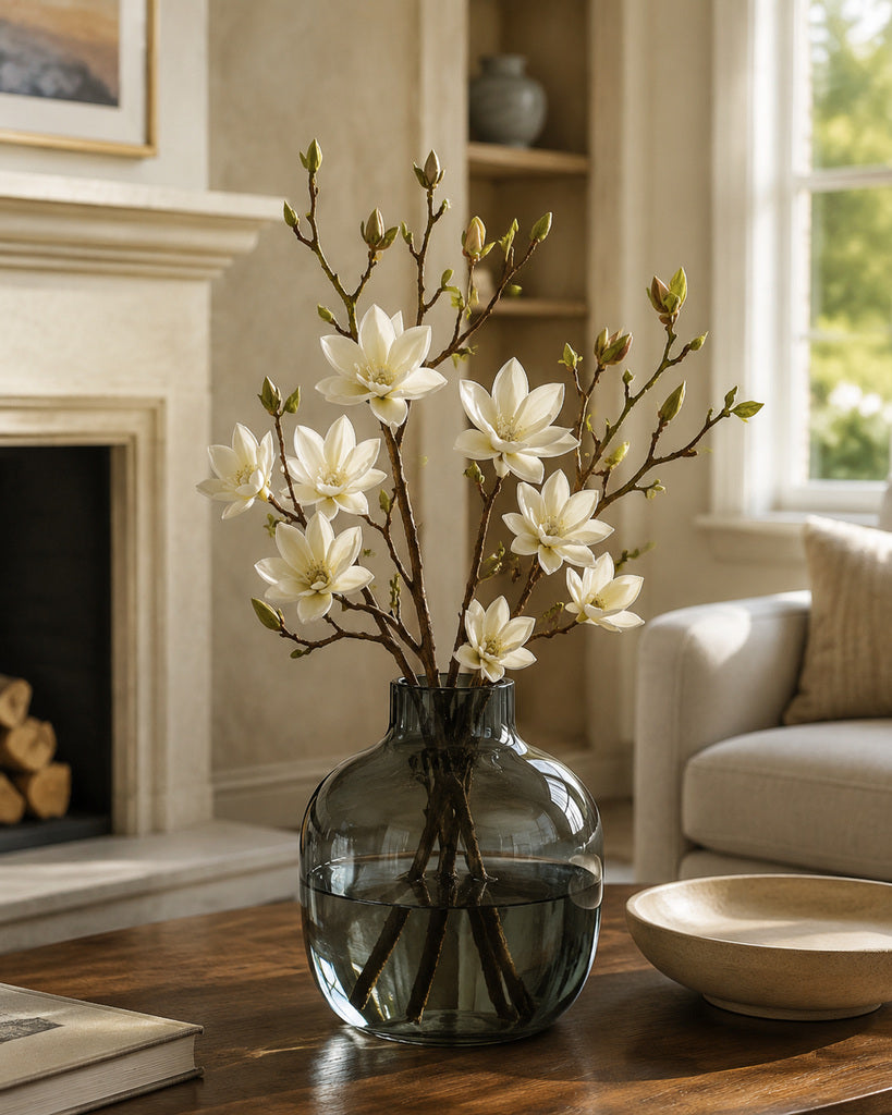 Cream White Fabric Artificial Magnolia Branch - 79 cm