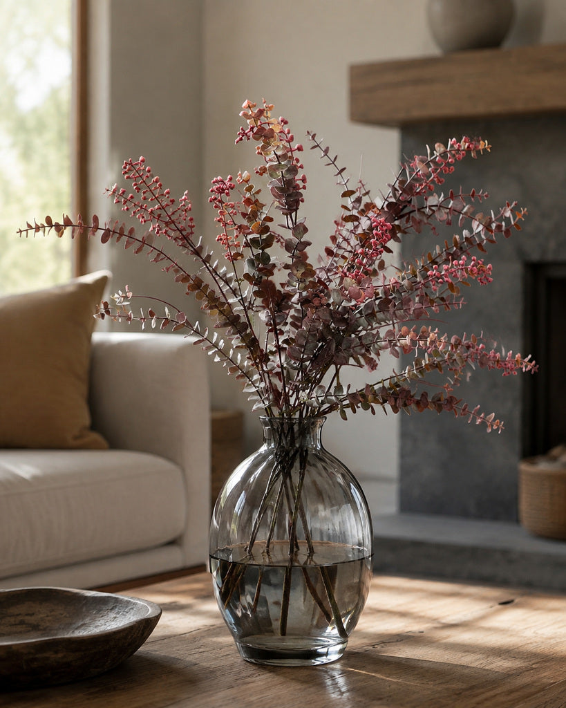 Red Plastic Artificial Eucalyptus Berry Greenery Bush - 64 cm