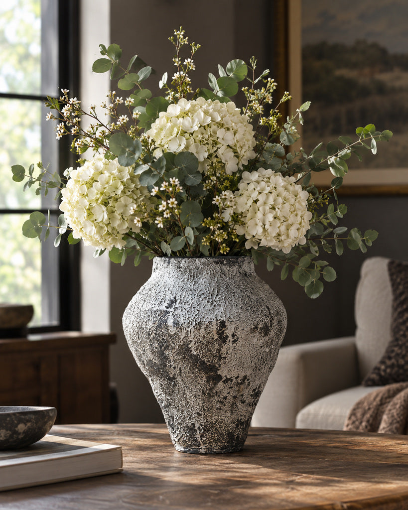 Iron Black & White Wide-Bodied Raised-Texture Vase - 11.4"