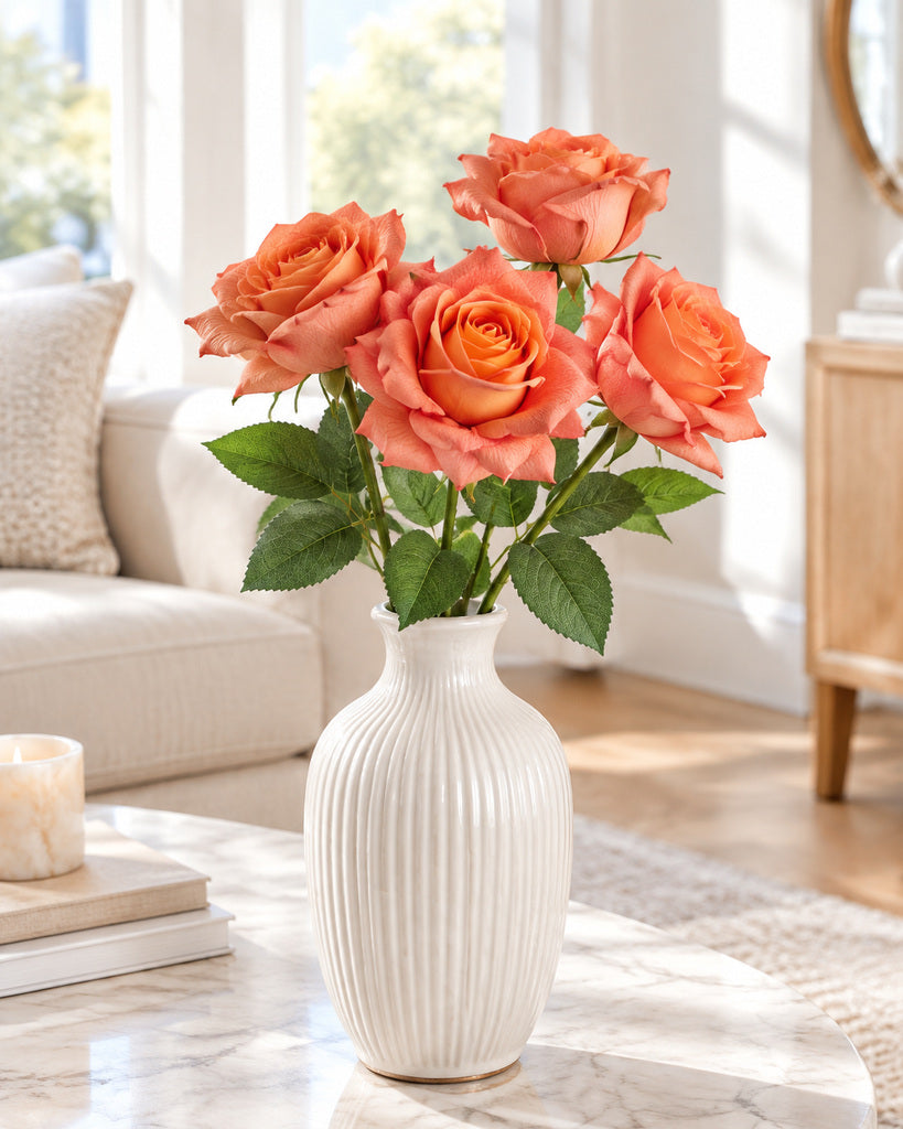 Orange Austin Artificial Rose Stem - 73 cm