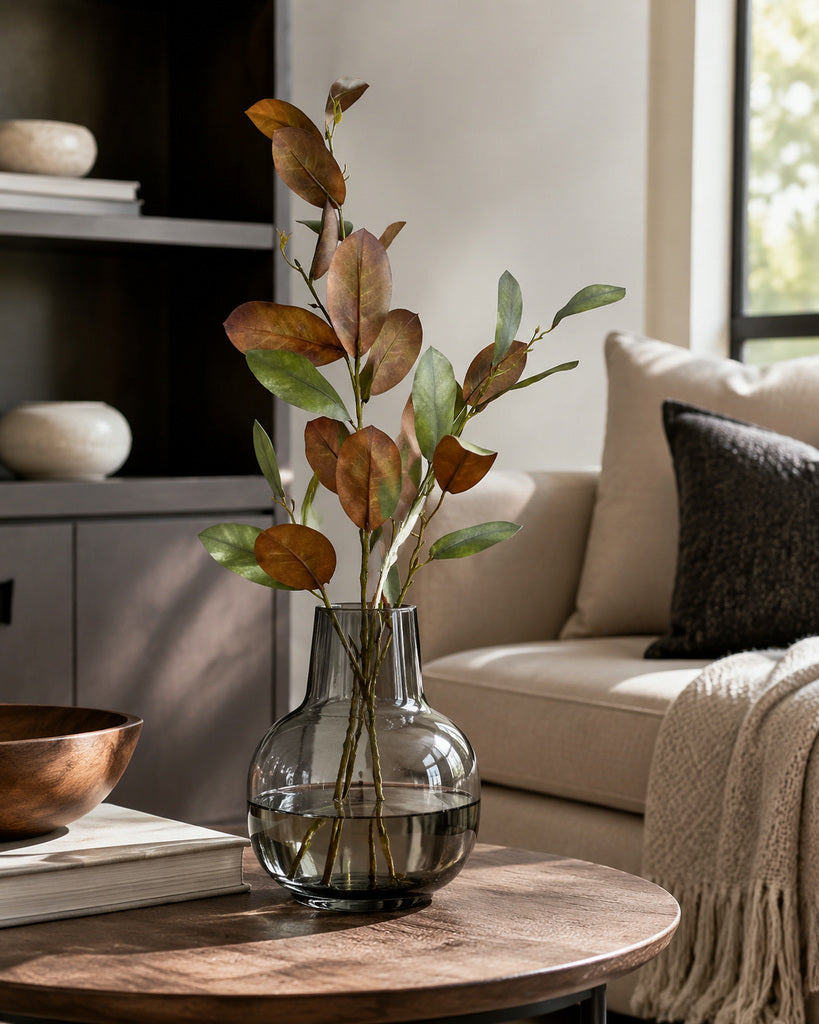 Green Brown Artificial Crape Myrtle Leaf Branch - 116 cm