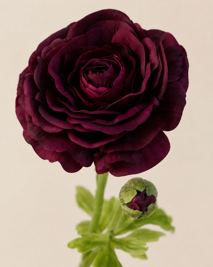 Burgundy Soft Rubber & Fabric Artificial Peony Stem - 55 cm