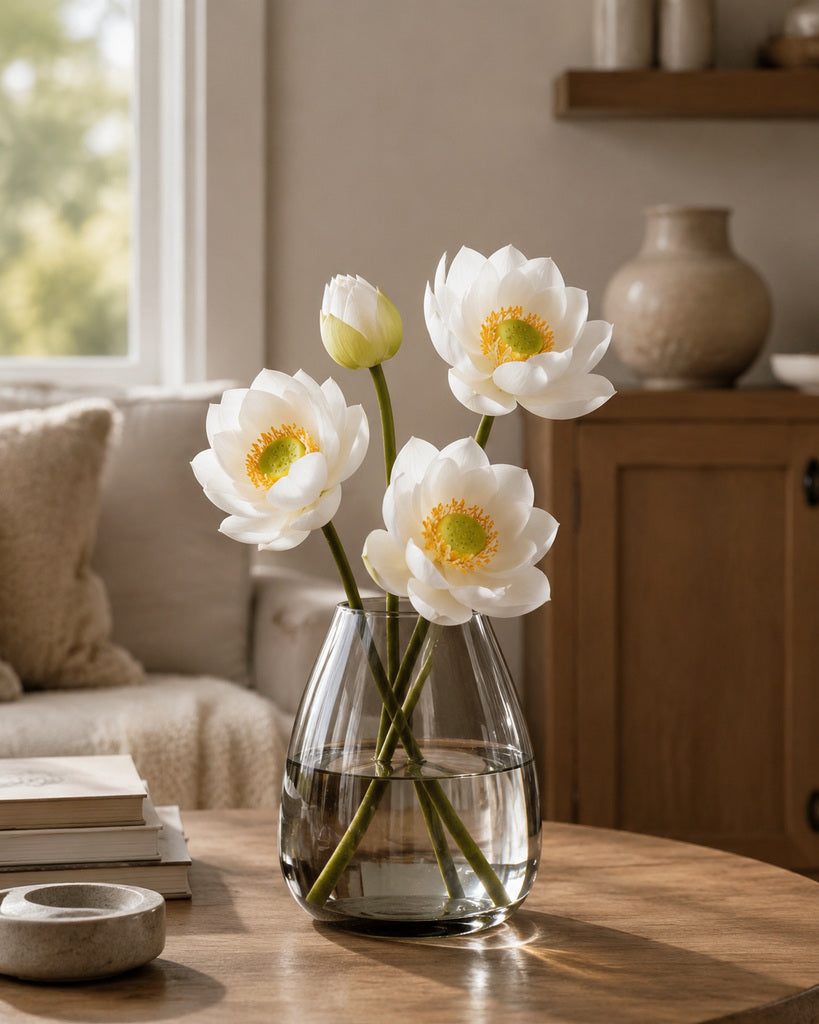White Artificial Lotus Floral Stem - 60 cm