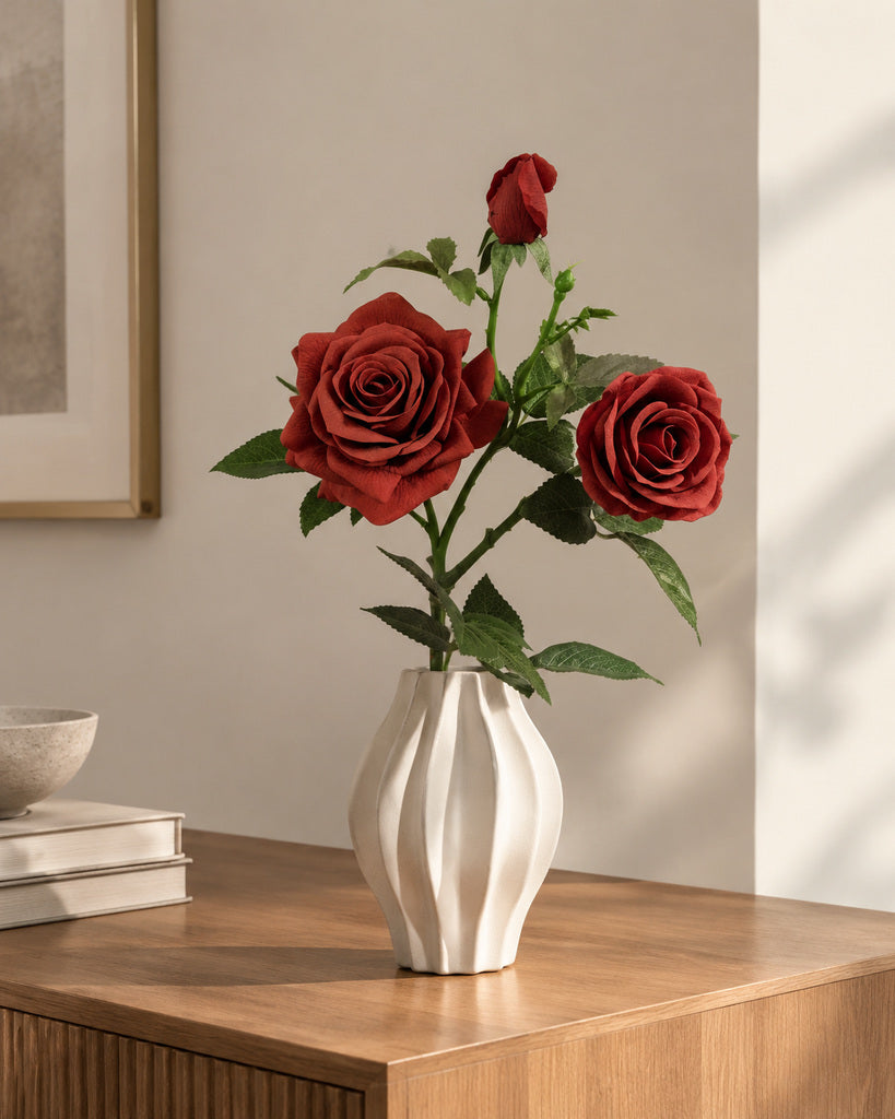 Deep Terracotta 3-Head Princess Rose Faux Flower Stem - 75cm