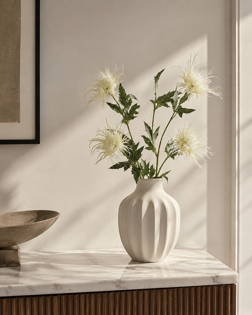 White Fabric Artificial Eryngium Spray - 65 cm