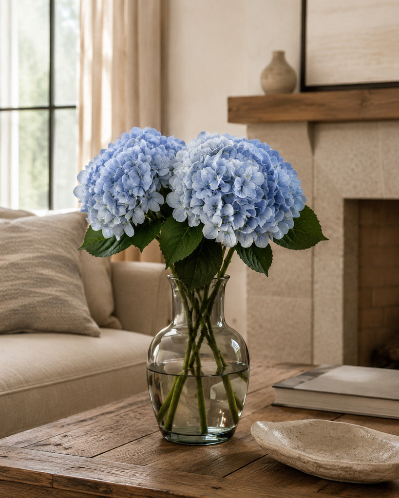 Light Blue Fabric Artificial Hydrangea Stem - 51 cm