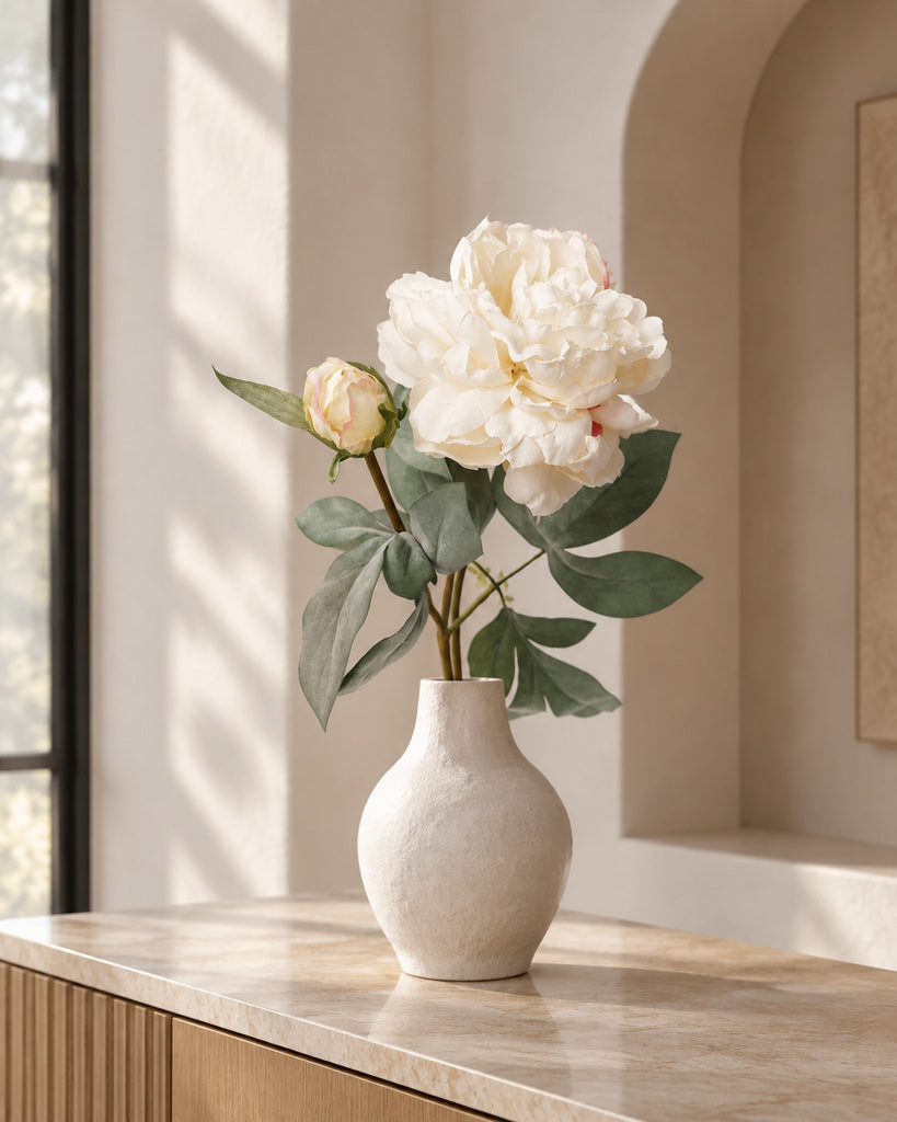 Vintage Champagne 2-Head Artificial Peony Stem - 64 cm