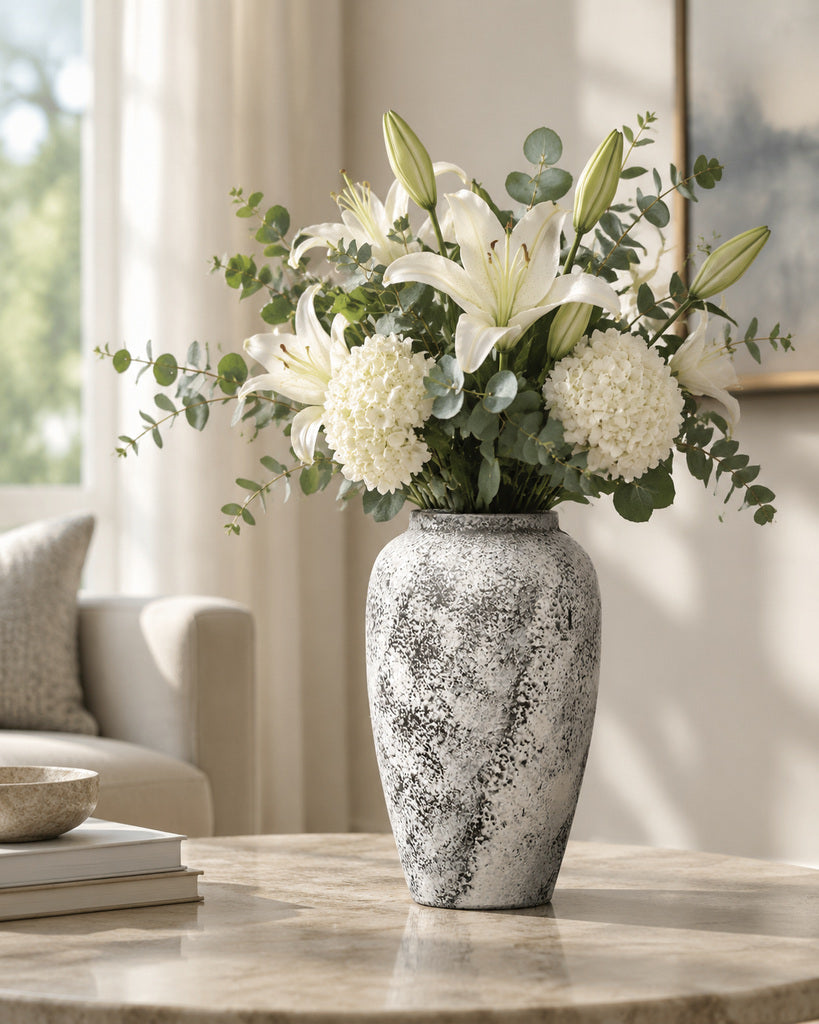 Snow White Speckled Textured Tall Vase - 11.4"