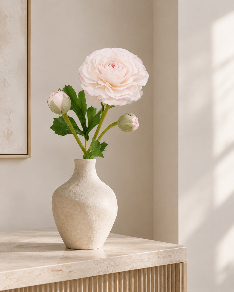 Blush White 3-Head Artificial Ranunculus Stem - 54 cm