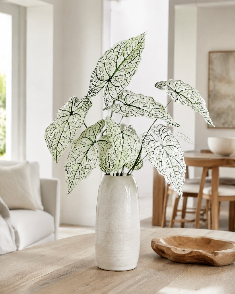 White Veined Artificial Alocasia Leaf Spray - 70 cm