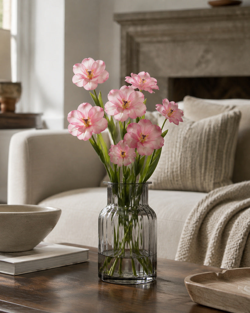 Light Pink PU Artificial Tulip Stem - 55 cm