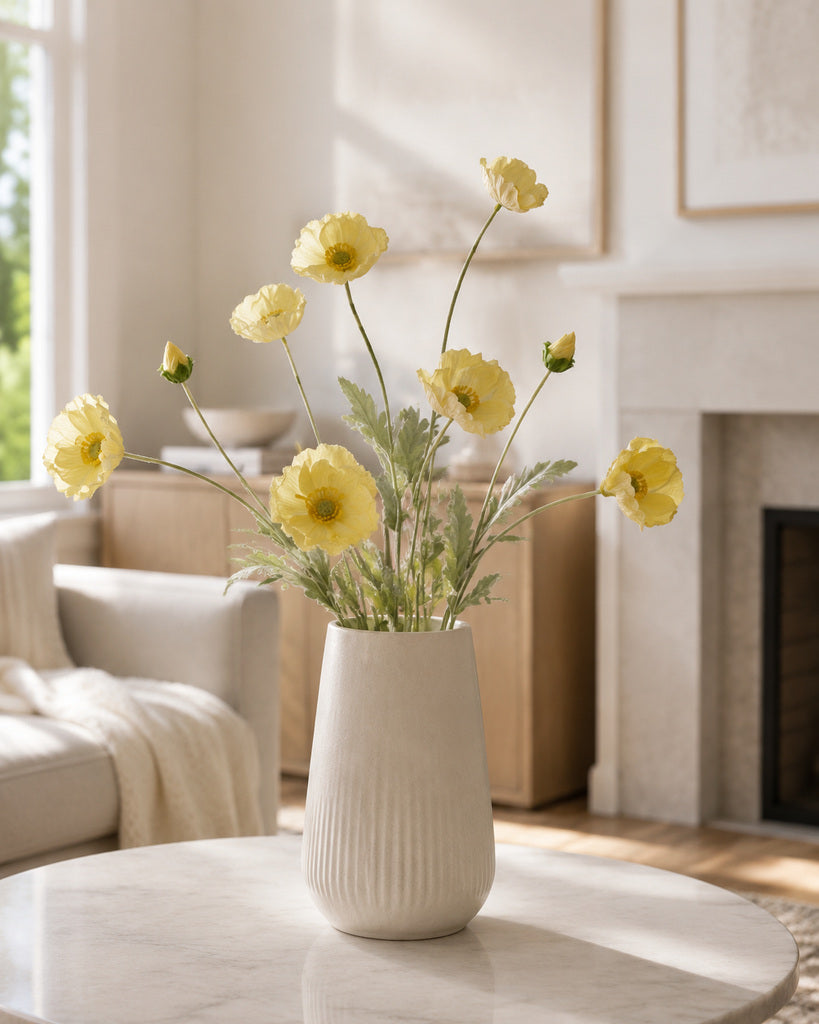 Light Yellow Fabric Artificial Poppy Spray - 64 cm