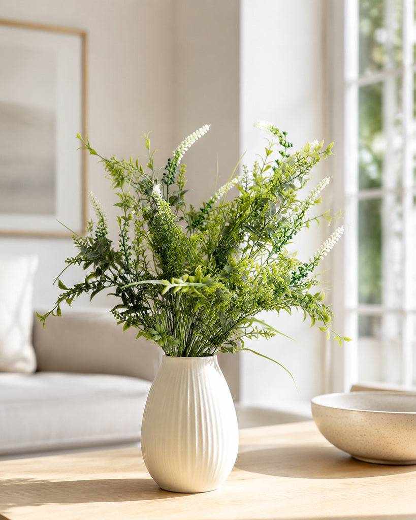 White Green Plastic Artificial Wheat Spike Greenery Bush - 62 cm