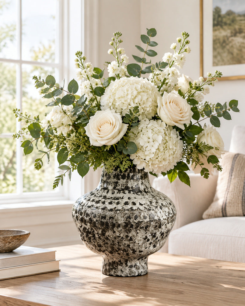 Black & White Distressed Textured Vase - 9.7"