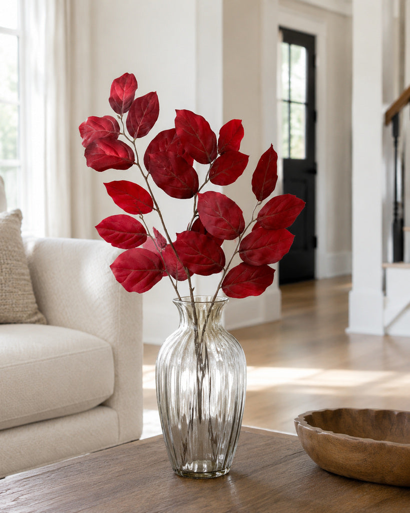 Cherry Red Artificial Saba Leaf Branch - 70 cm