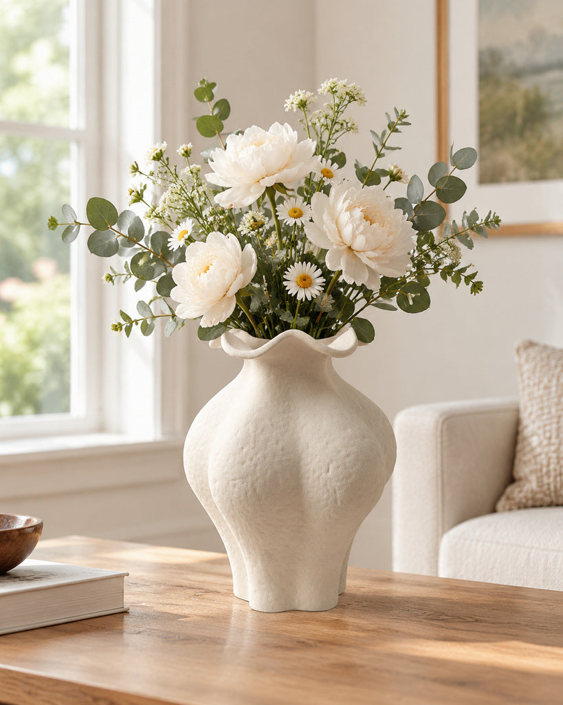 Weathered Ivory Double-Handle Ceramic Vase - 9.1"