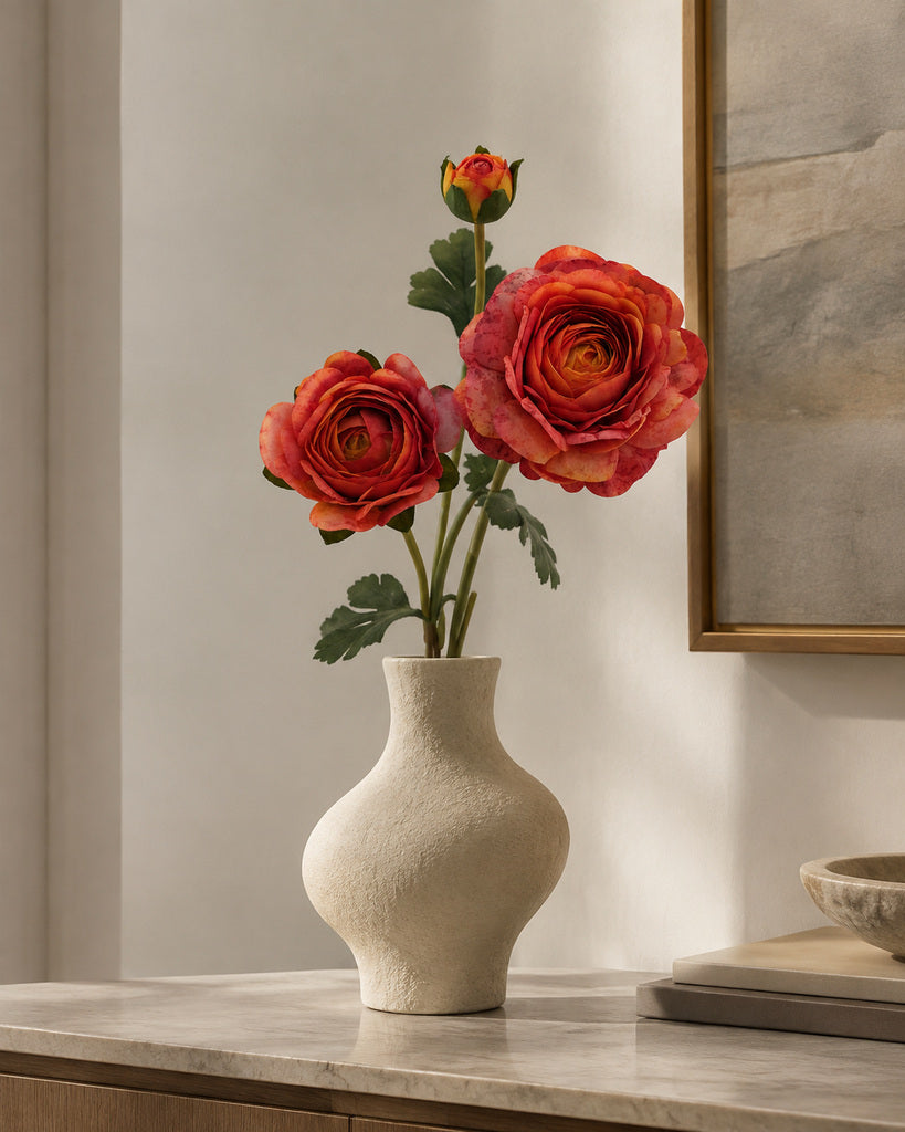 Orange Fabric Artificial Ranunculus Spray - 70 cm