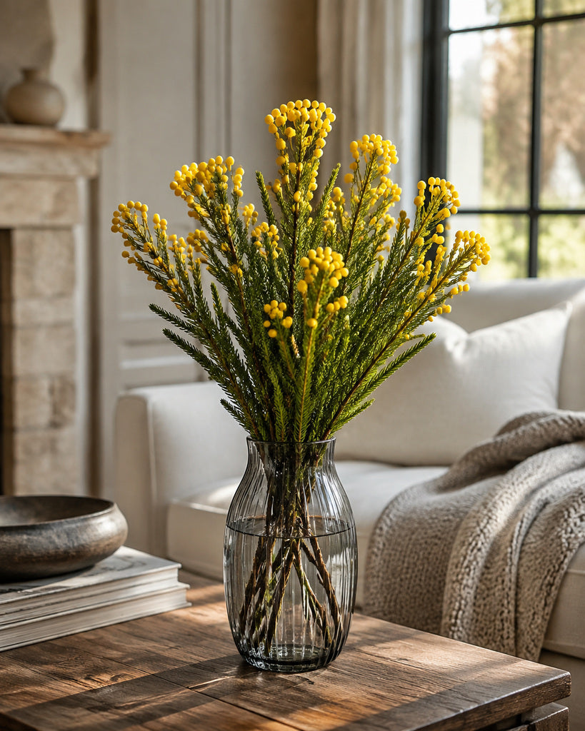 Yellow Artificial Coral Berry Branch - 54 cm