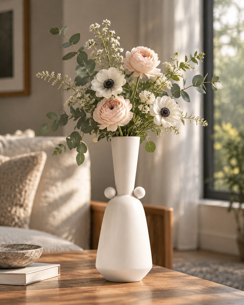 Matte White Tall Geometric Sculptural Vase - 13.9"