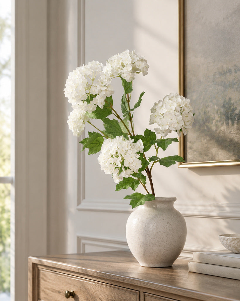 White 5-Head Soft-Touch Mini Hydrangea Stem - 85 cm