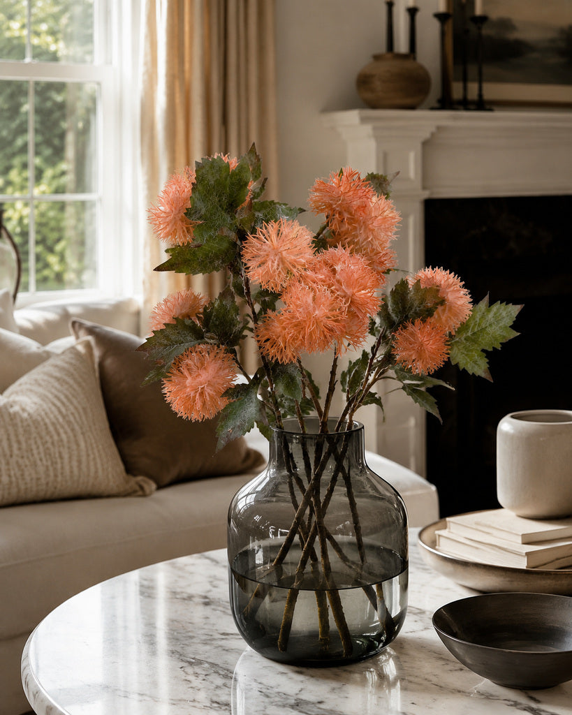 Orange Artificial Allium Floral Spray - 60 cm