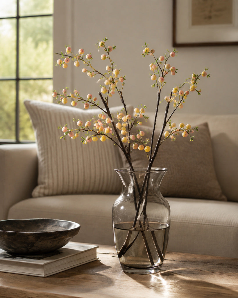 Orange Plastic Artificial Blueberry Branch - 71 cm