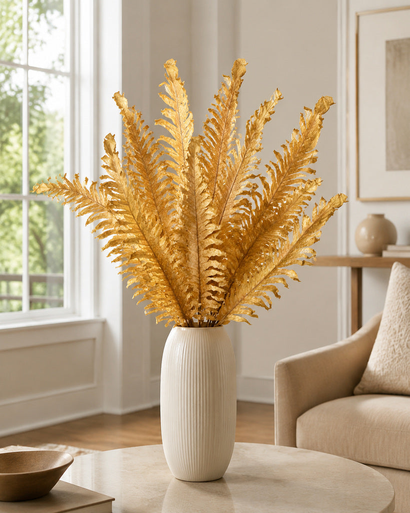 Yellow White Artificial Coated Feather Leaf Stem - 145 cm