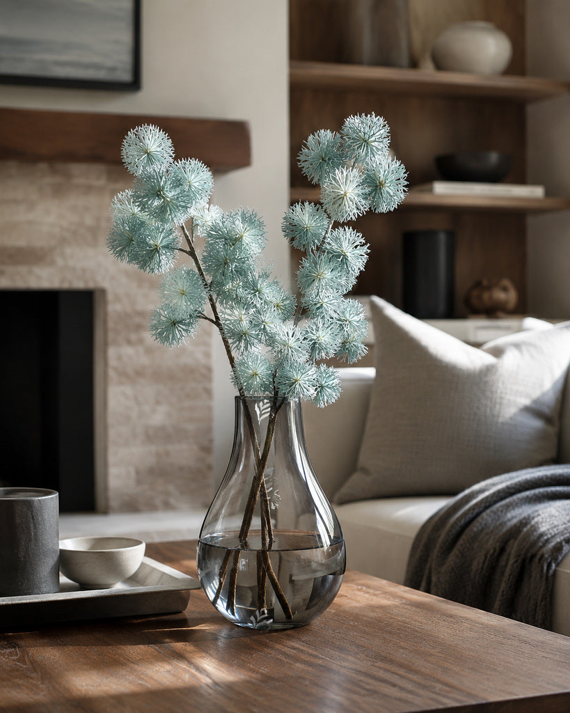Blue Artificial Flocked Allium Spray - 70 cm