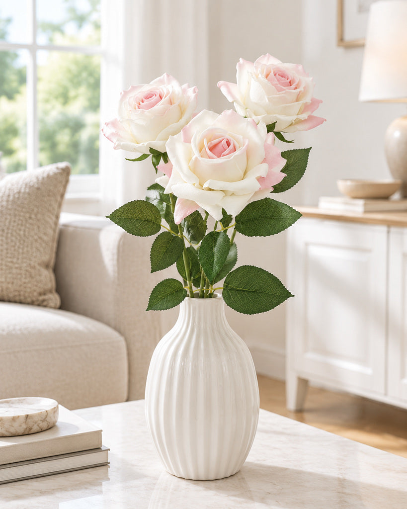 Cream Pink Austin Artificial Rose Stem - 73 cm
