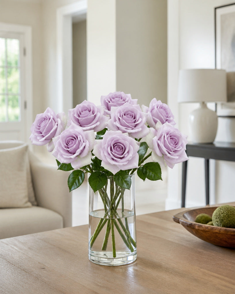 Lavender Fabric Artificial Carola Rose Stem - 66 cm