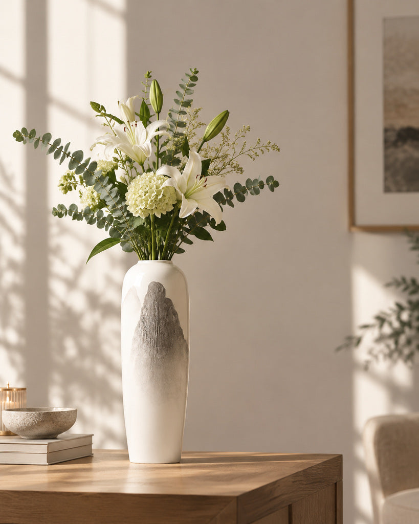 Ivory White Gray-Wash Tall Sculptural Vase - 15.7"