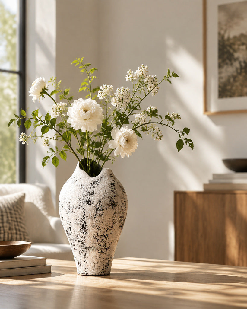 Weathered Ivory Organic Asymmetrical Textured Vase - 13.1"