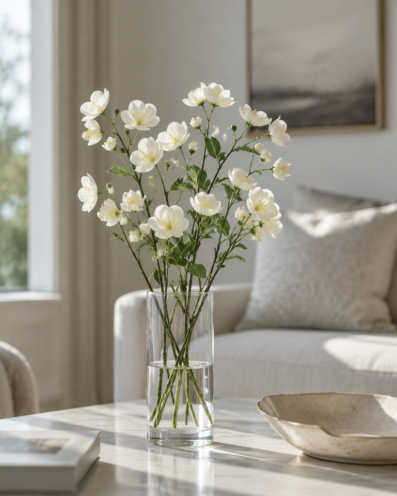 White Artificial Mallow Floral Spray - 55 cm