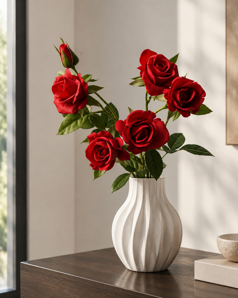 Red Multi-Head Artificial Barbie Rose Stem - 70 cm