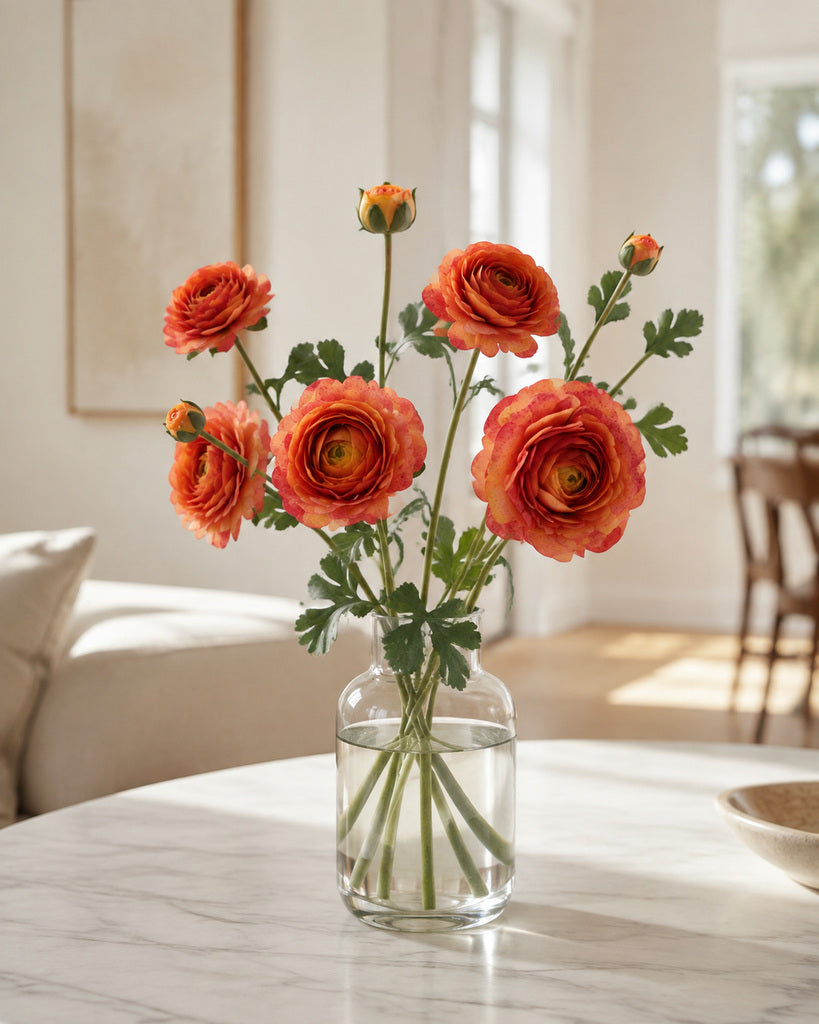 Orange Fabric Artificial Ranunculus Spray - 70 cm