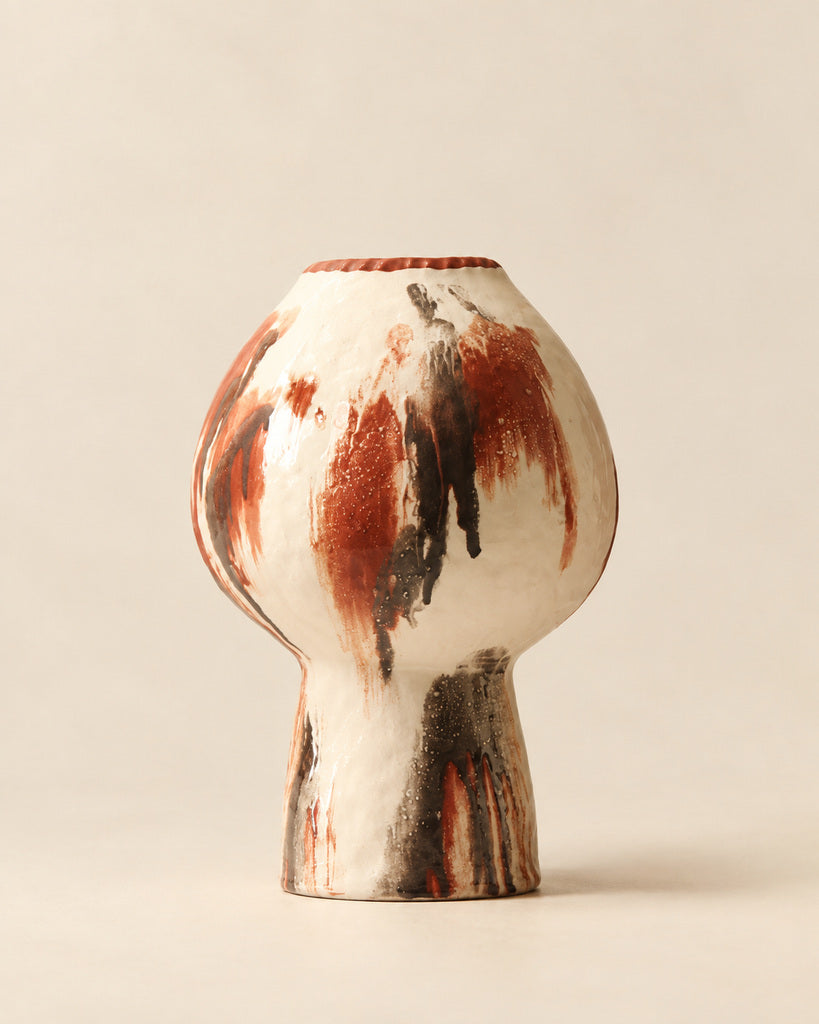 Ivory & Rust Red Organic Brushstroke Sculptural Vase - 11.0"